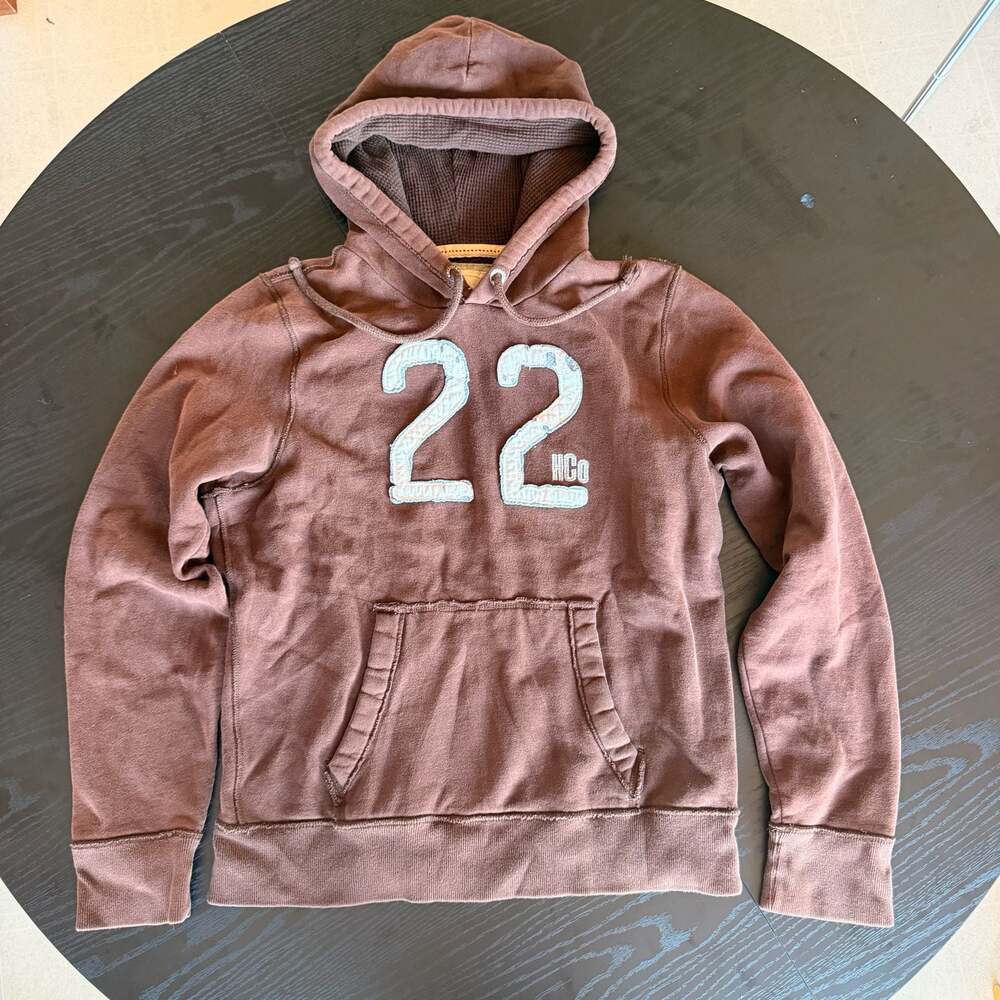 Hollister Brown Thermal Lined Hoodie Sweatshirt with 22 Graphic Size L